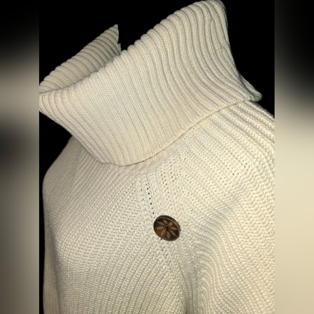 Coldwater Creek 1X Heavy Ribbed Cotton Poncho Cape Sweater Cream - Picture 3 of 9